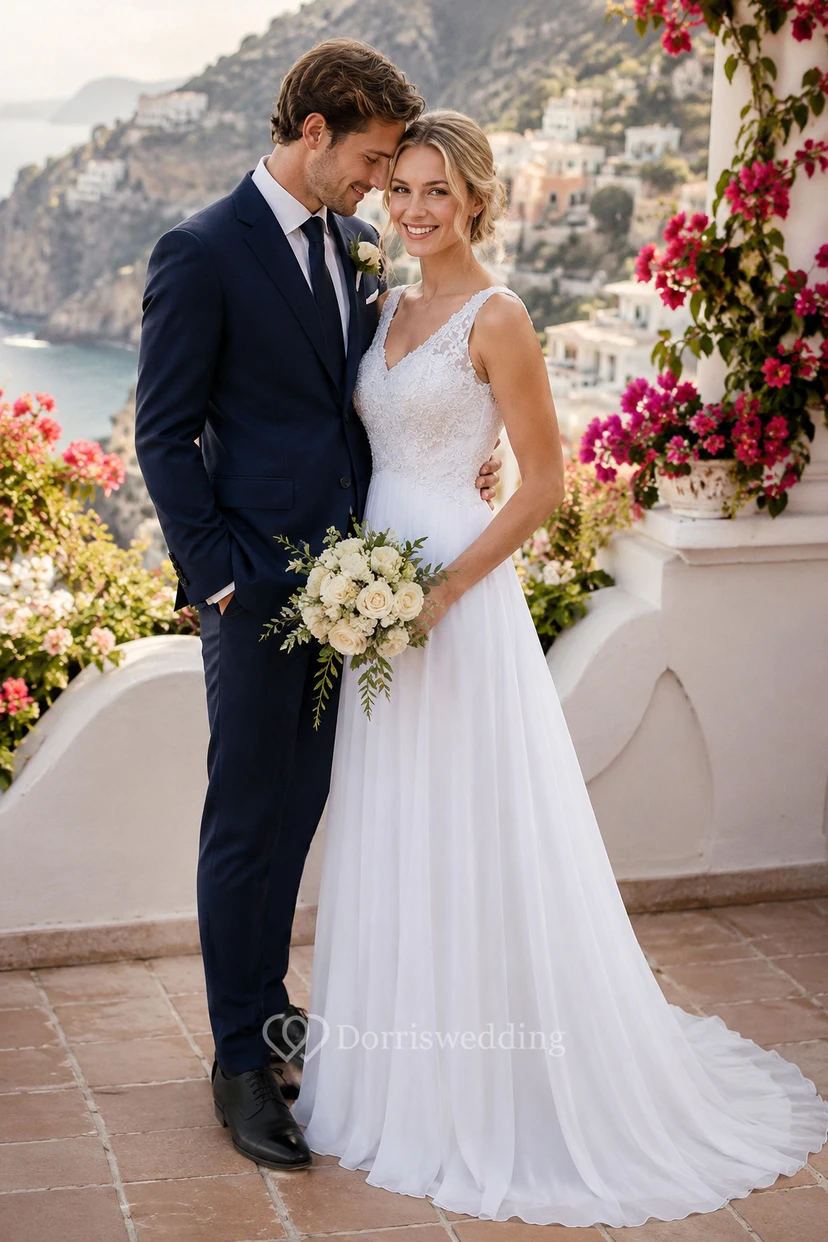Ärmelloses, drapiertes, rückenfreies Chiffonkleid