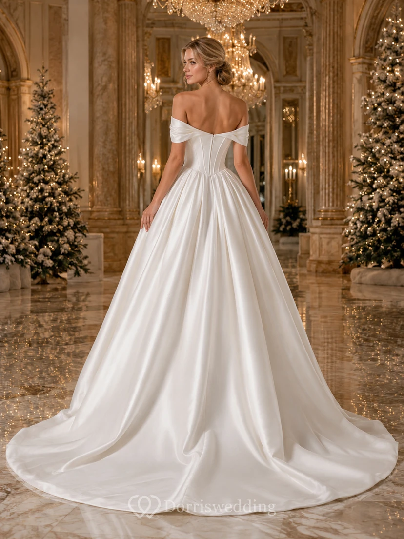 Winter Off Shoulder Satin Ball Gown Wedding Dress view 2