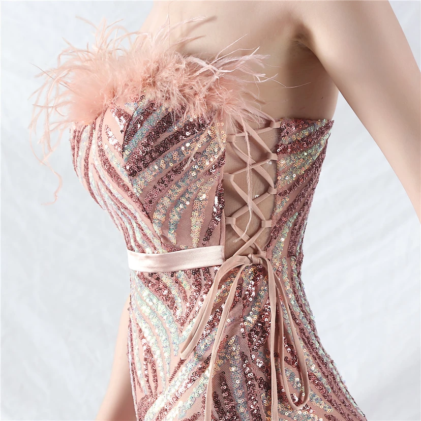 Double-Binding Rope-Binding Craft-Made Ostrich Feather Encrypted Laminated Beads High-End Evening Dress view 29