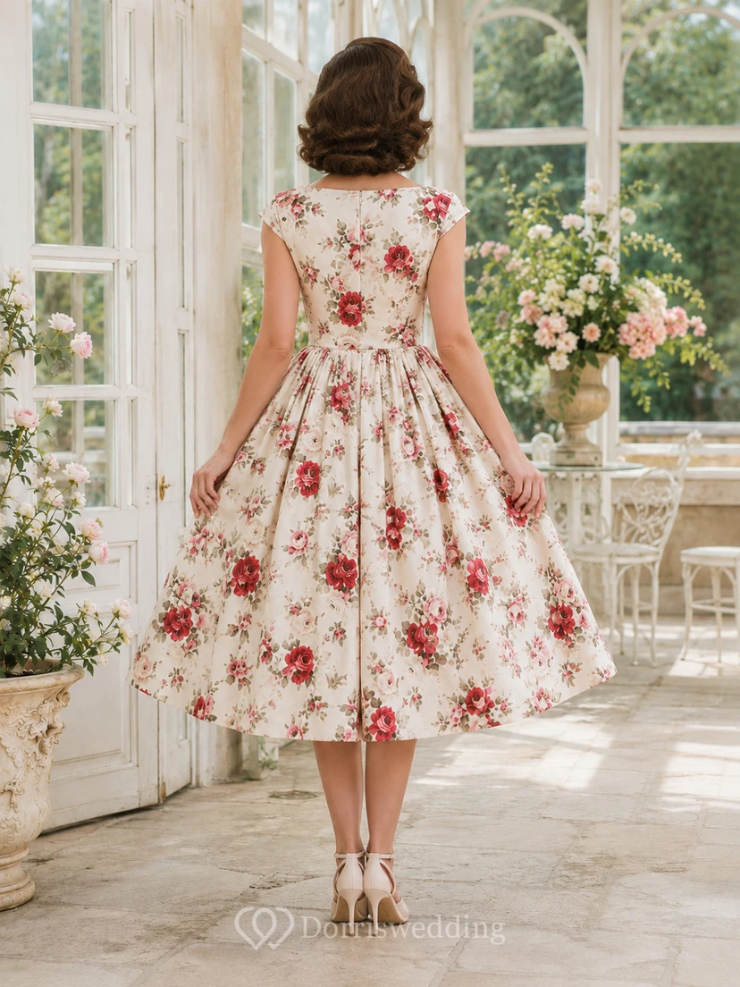 Fifties Floral Cap Sleeve Swing Retro Cocktail Occasion Dress view 2