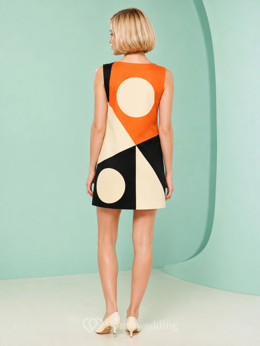 Sixties Geometric Sleeveless Mini Shift Retro Cocktail Occasion Dress view 2