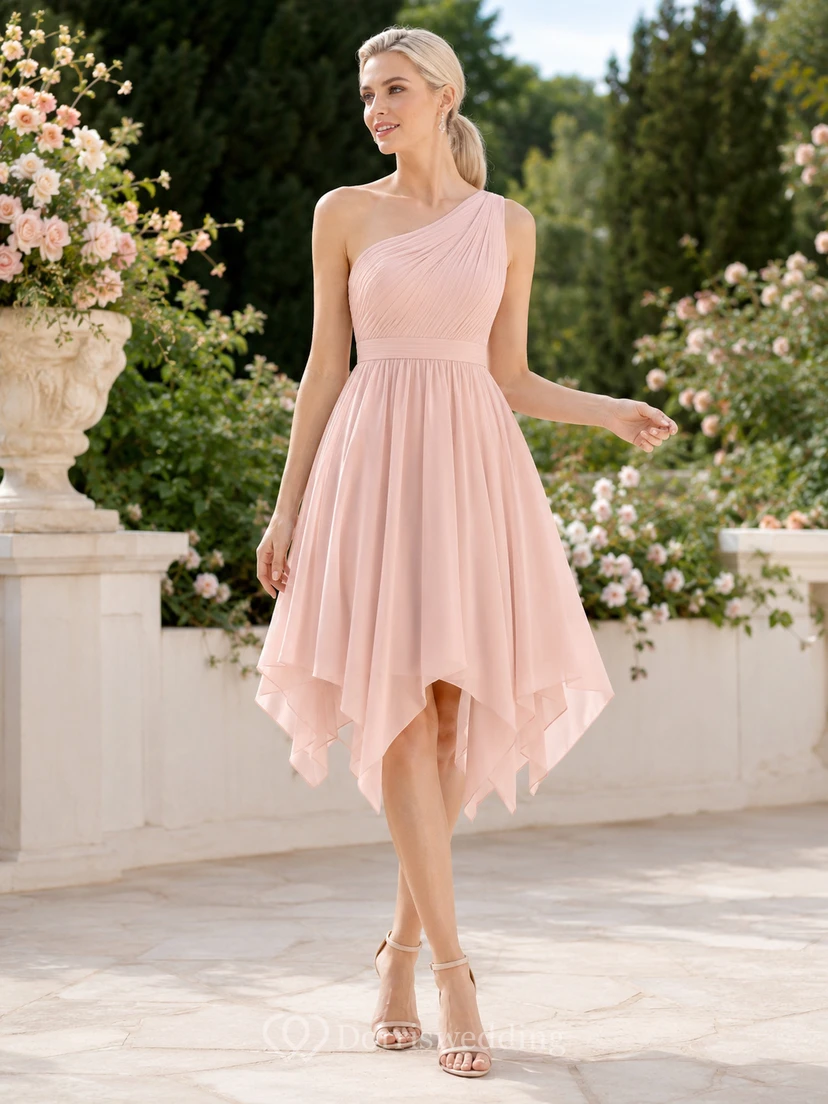 Blush Refined Chiffon Sheath V-neck Knee Length Cocktail Dress