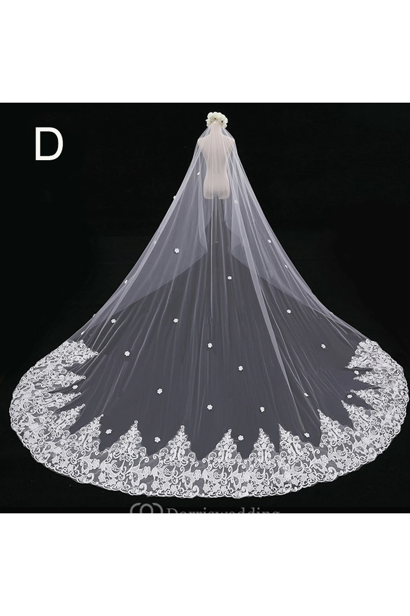 New Korean Style Lace Applique Large Tailed Tulle Super Long Veil view 4