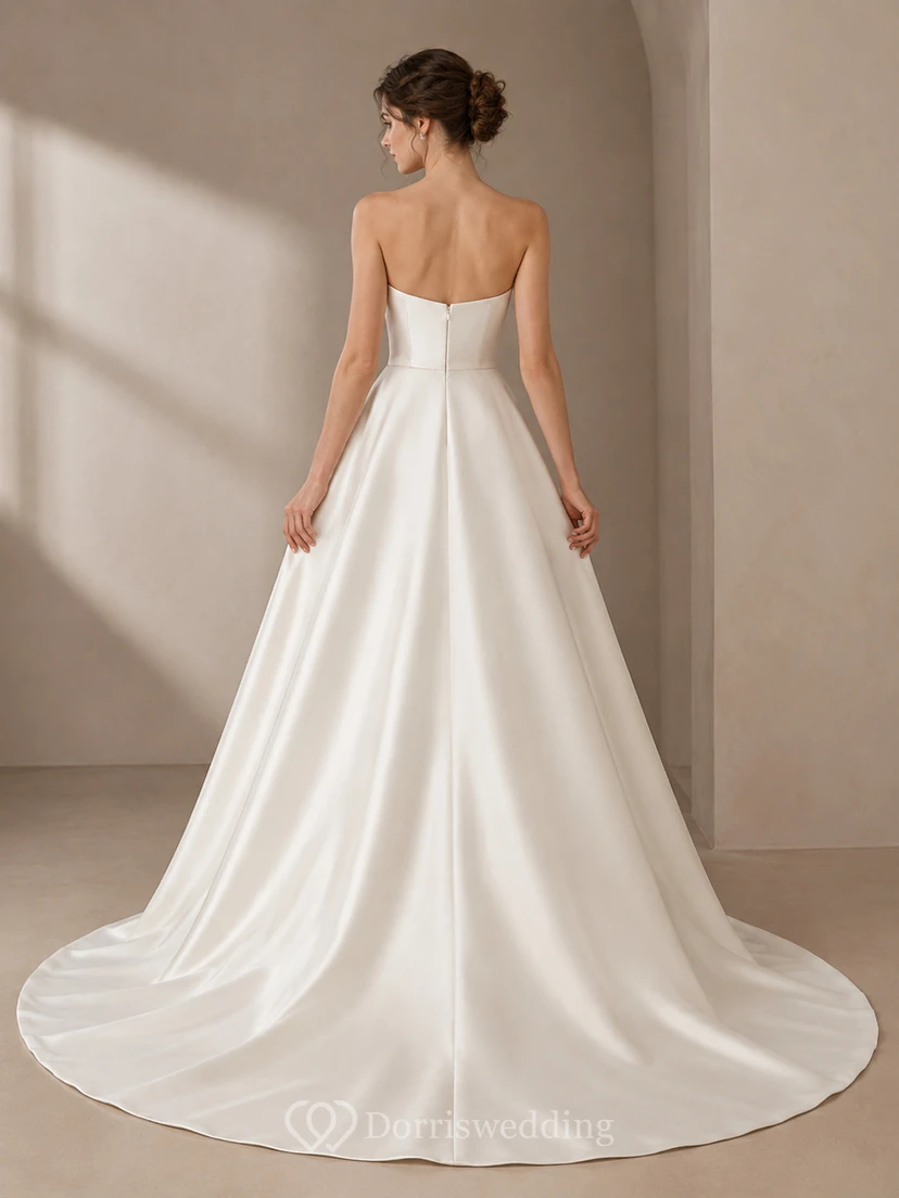 Simple Satin Plunging V-Neck Studio A-Line Bridal Gown view 2