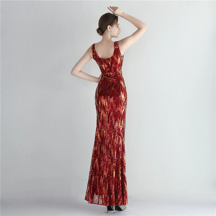 Nouvelle jupe longue fendue à sequins Aura Queen, style banquet de célébrités. view 15