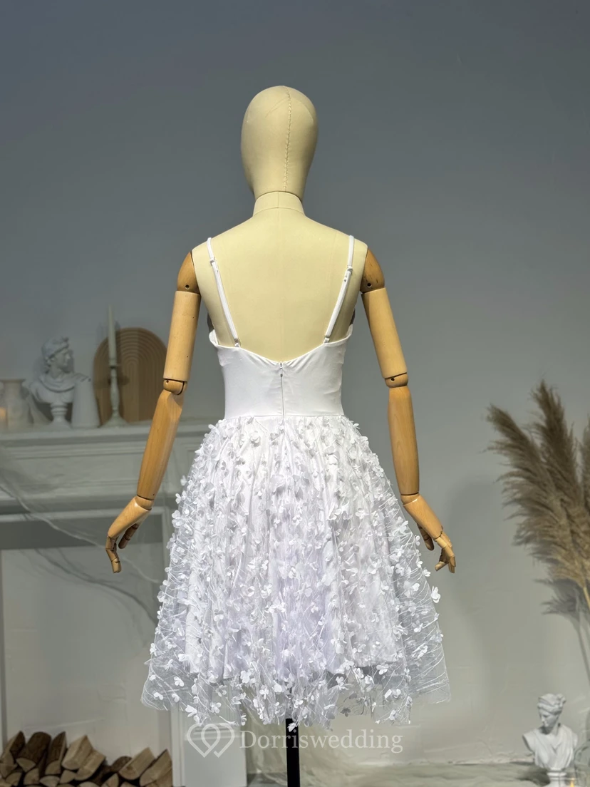 White Spaghetti Graduation Dress | Cute Sexy Plunging Simple Gown view 2