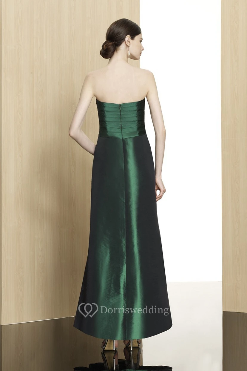 Sheath 3-4-Sleeve Sweetheart Ankle-Length Criss-Cross Satin Formal Dress With Broach And Cape view 2