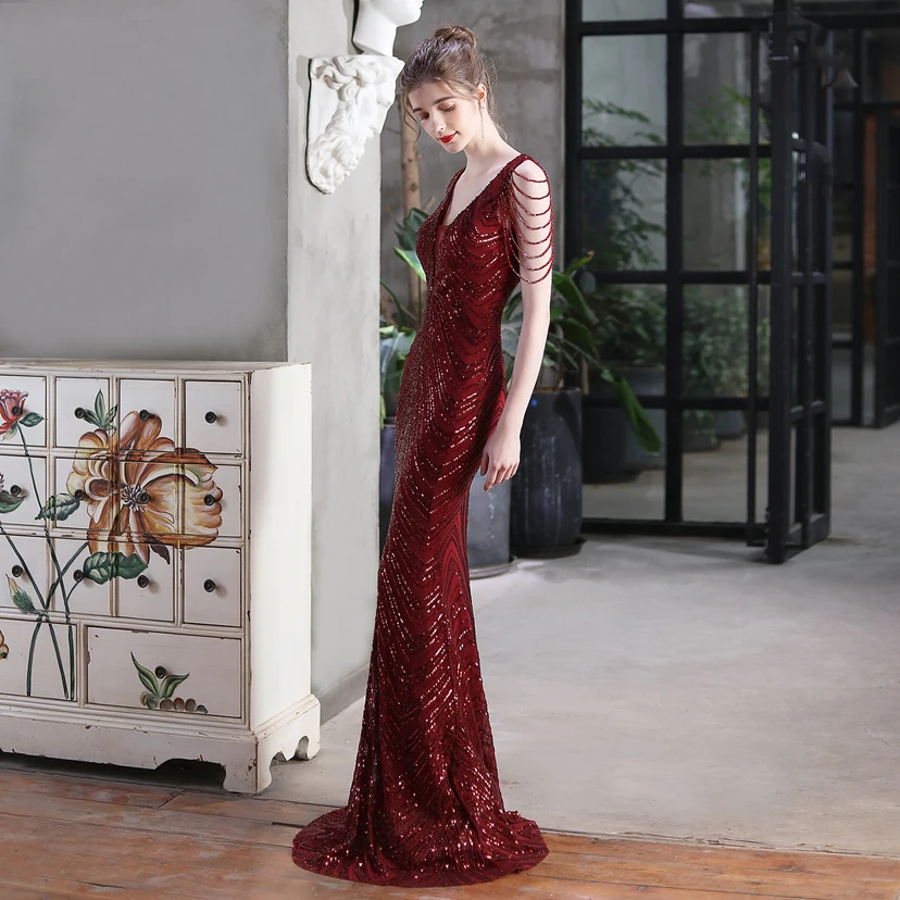 Paillettenbesetztes Meerjungfrauenkleid für Auftritte, Internet-Promi-Events, Bankette, Automodelle, Etikette, Abendkleid view 15