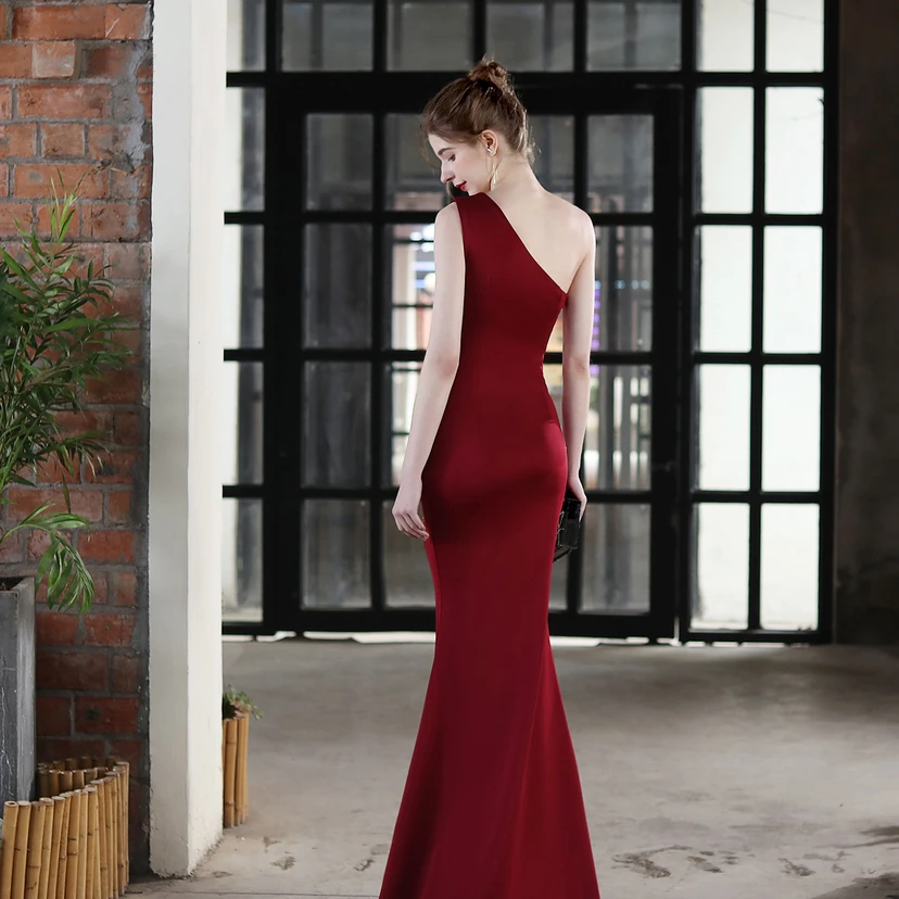 Toast Dress Bride Long One-Shoulder Thank-You Banquet Slim Fishtail Skirt Wedding Car Model Exhibition Dress view 15