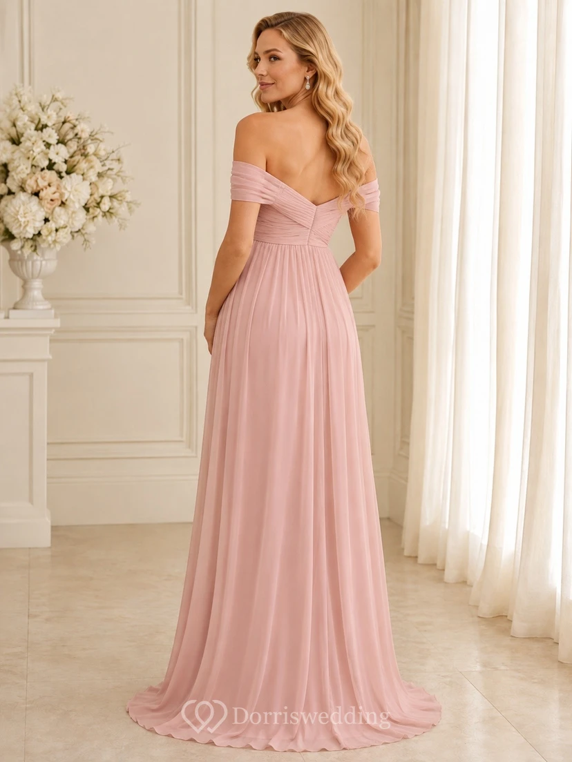 Maternity Off Shoulder Chiffon Empire Floor Length Romantic Evening Gown view 2