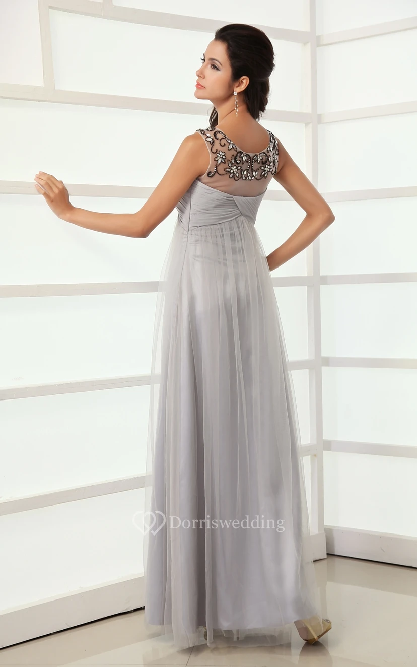 Modest Scoop Neckline Empire Tulle A-Line Gown Beading Top view 6