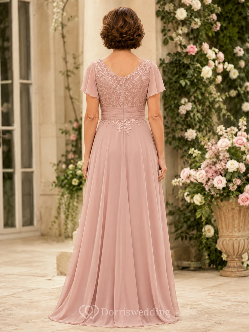 Dusty Rose Flutter Sleeve Mother Gown Dusty Rose Scoop Jewel A-Line Floor-length view 2