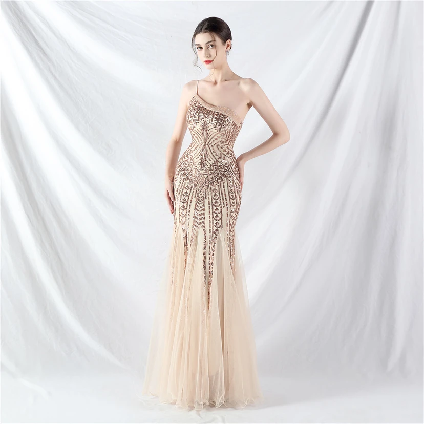 Crafted Beaded Positioning Flower Beads Splicing Mesh Gauze High-End Evening Dress view 31