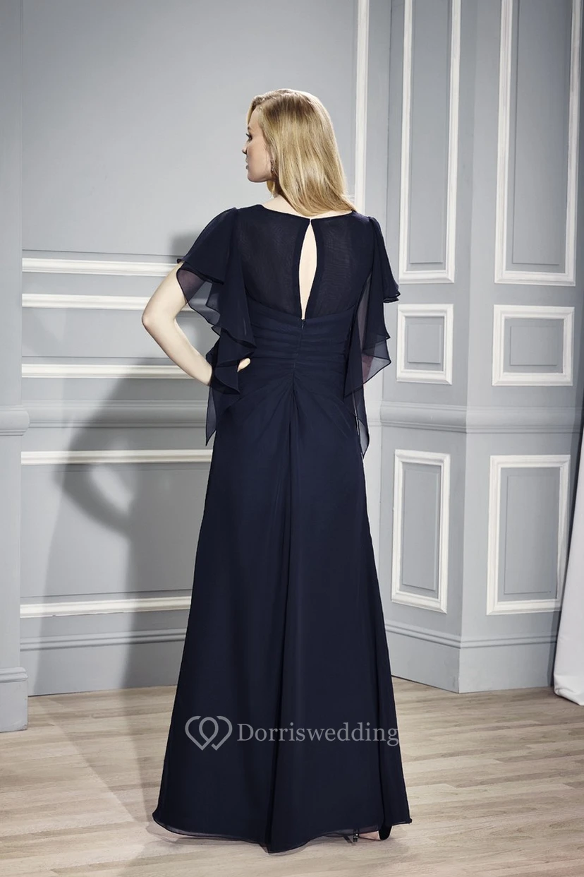 Brautmutterkleid aus Chiffon mit V-Ausschnitt, Poetenärmeln und Schmuckbesatz sowie Drapierung view 2