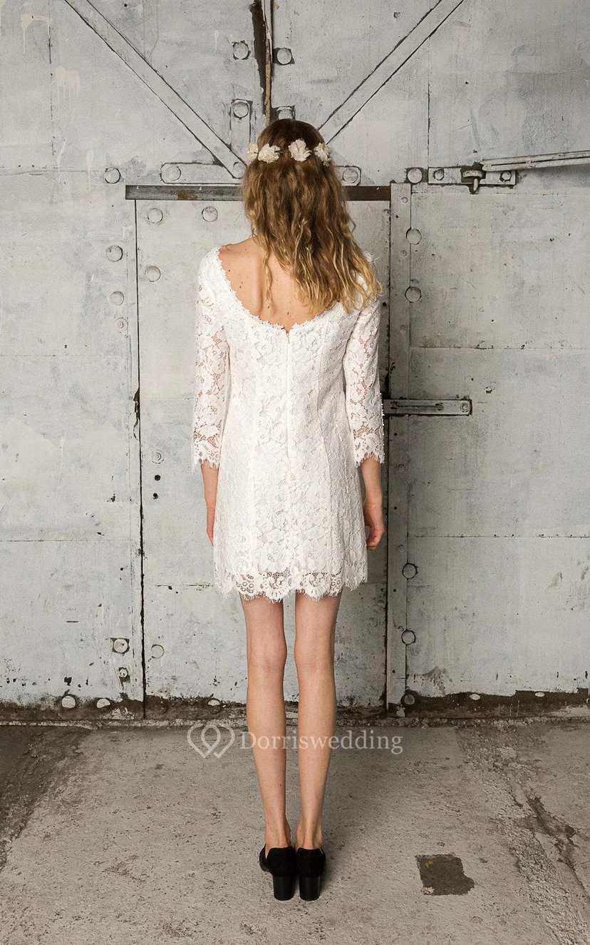 Sheath Short Long Sleeve Lace Dress With Low-V Back view 4