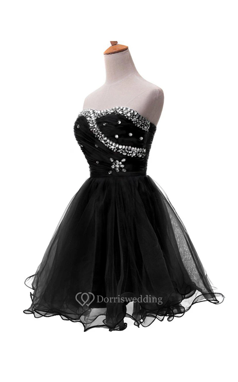 Strapless A-line Dress With Rhinestone Bodice view 3