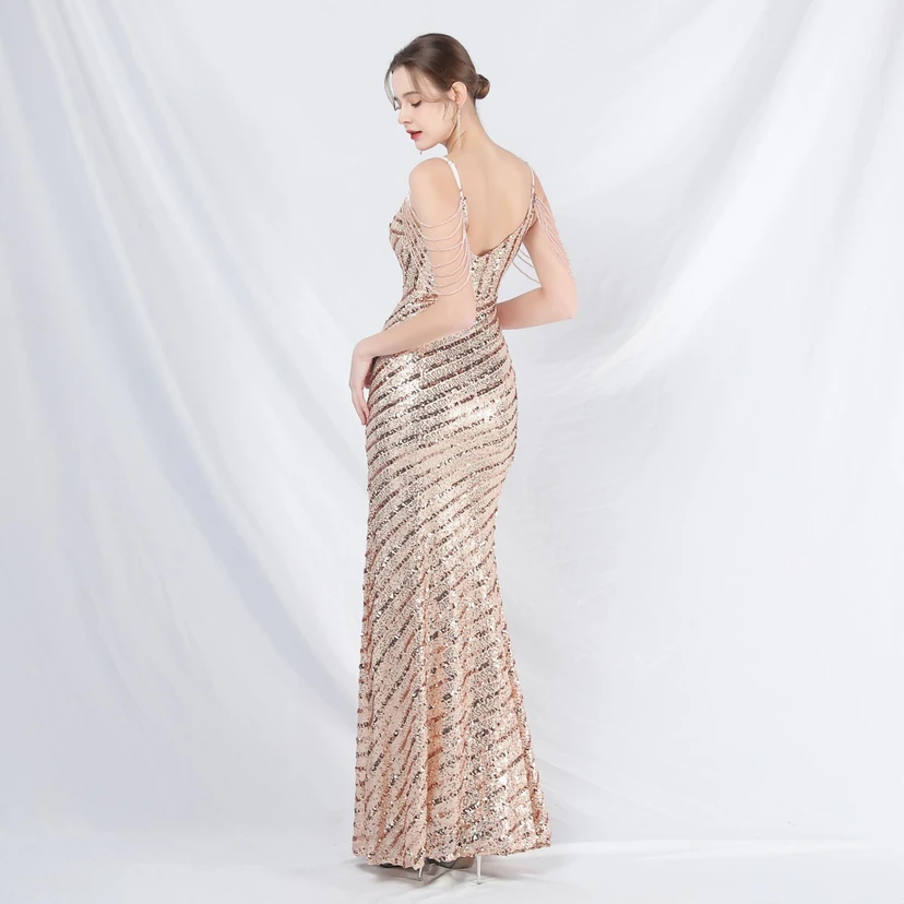 Craft Beaded Long Suspender Evening Dress view 23