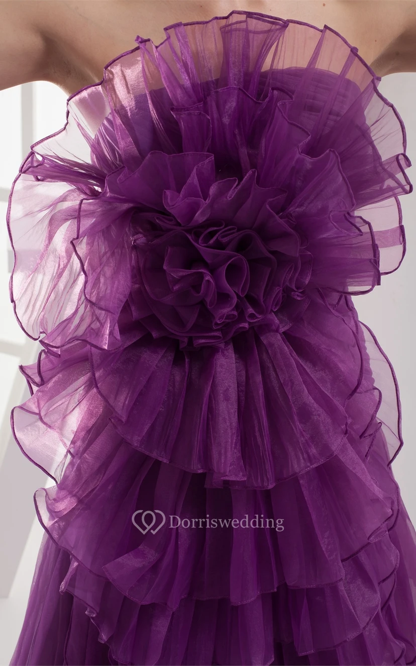 Floral A-Line Ruched Sweep Train and Gown With Tiers view 2