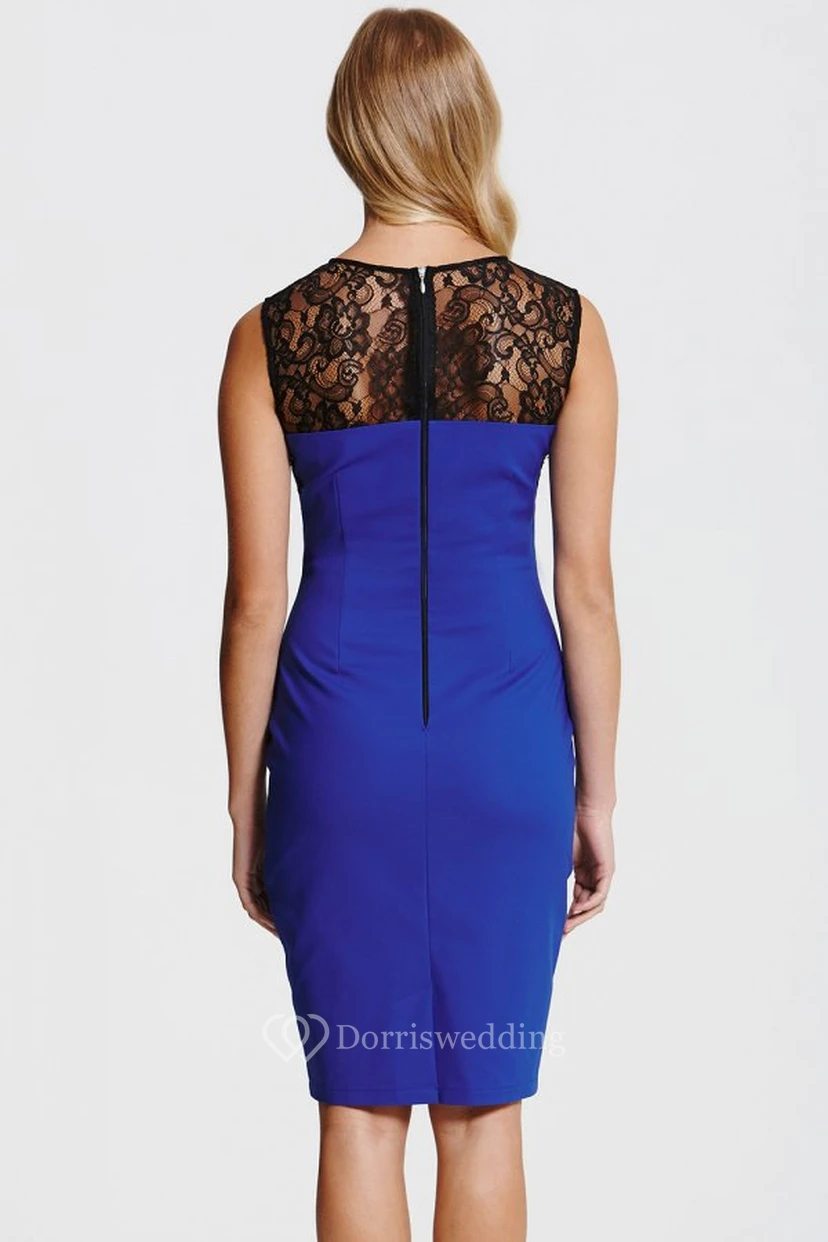 Short Scoop Appliqued Jersey Bridesmaid Dress With Illusion view 2