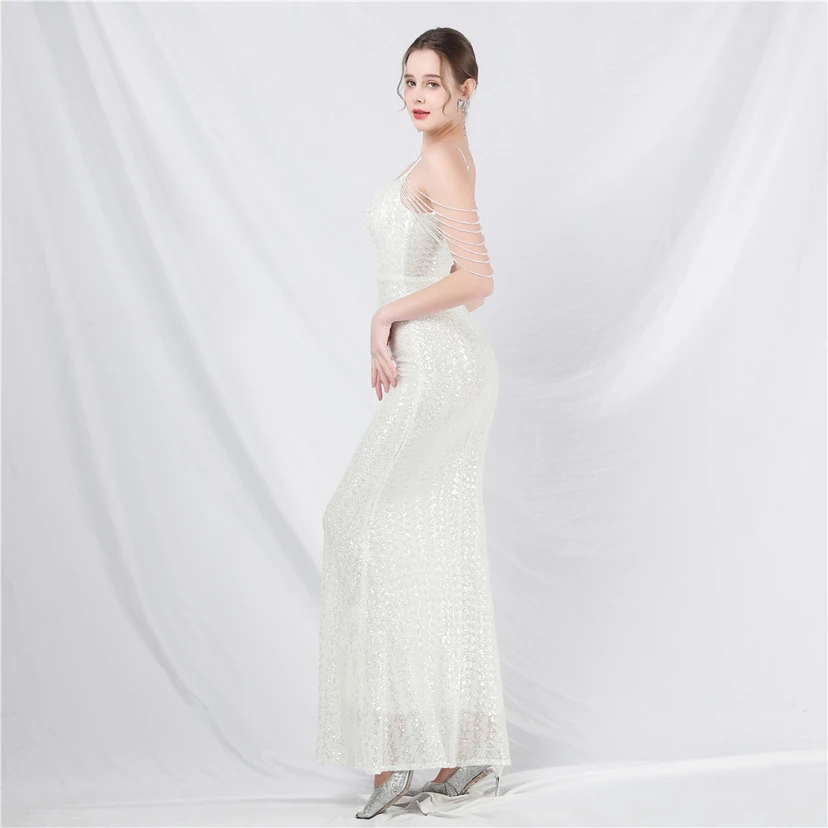 Robe de soirée longue à sequins et perles fantaisie view 49