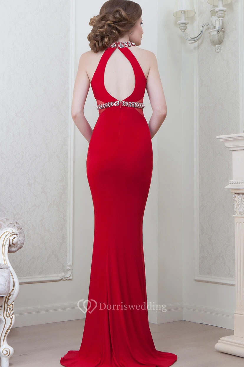 Sheath Floor-Length Sleeveless Scoop-Neck Beaded Jersey Evening Dress view 2