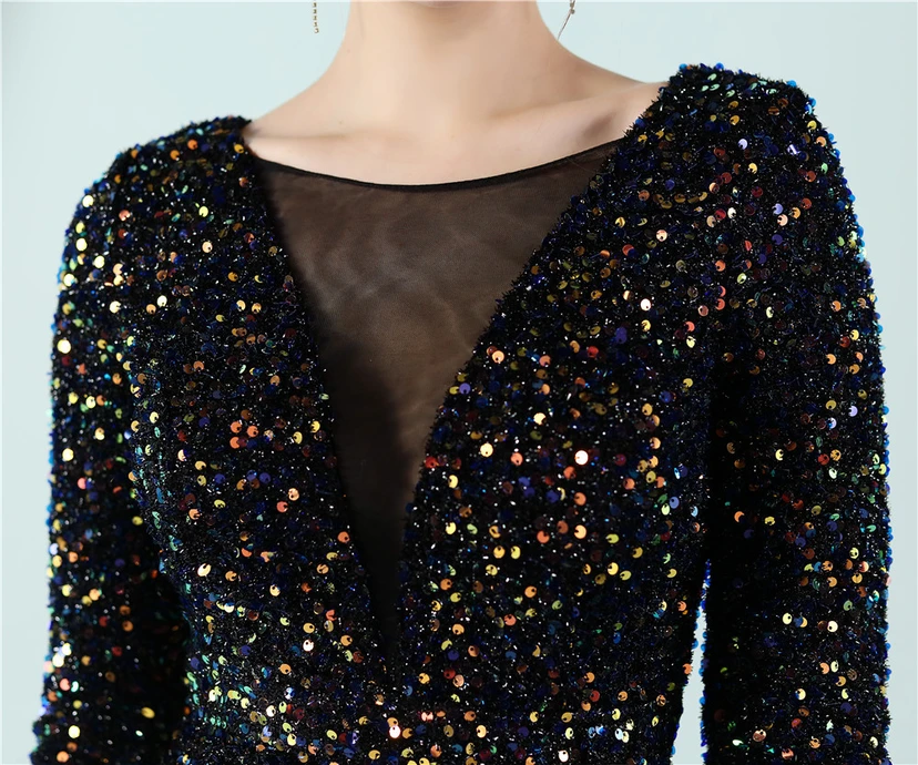 Elegantes, langes Paillettenkleid mit langen Ärmeln und Meerjungfrauenschnitt – ein Abendkleid im Aura-Queen-Stil für festliche Anlässe. view 57