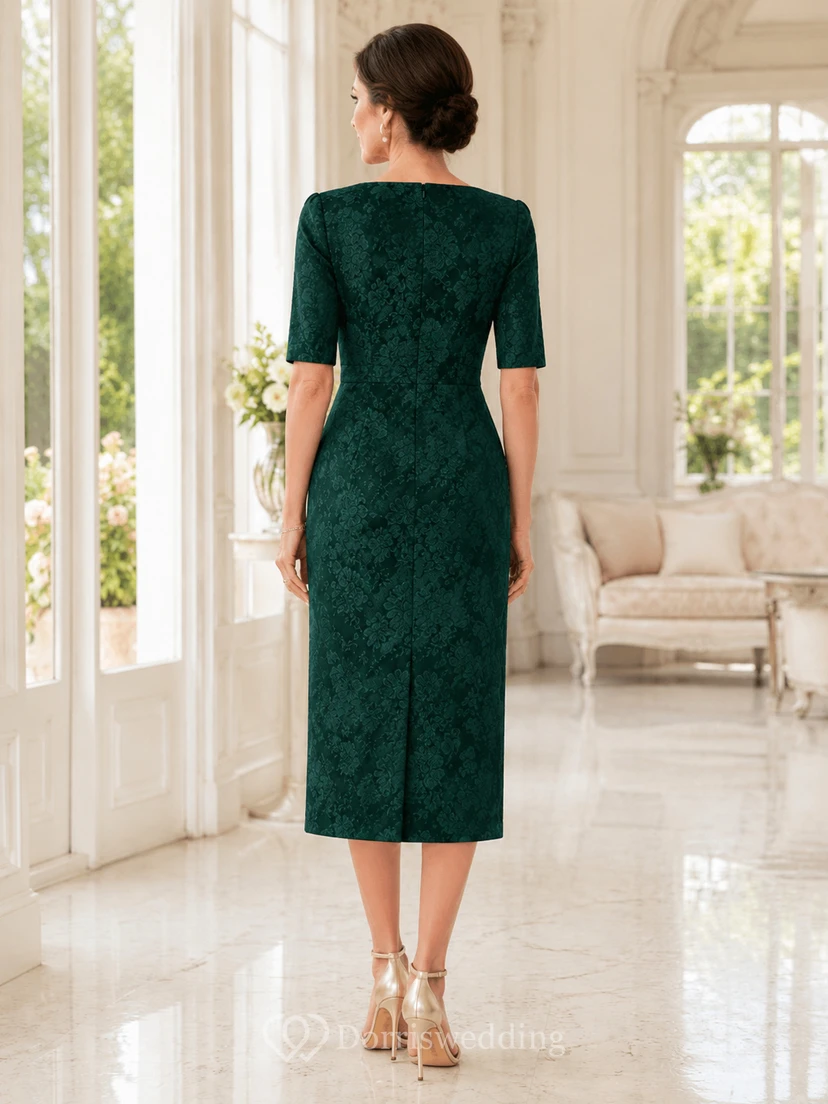 Petite emerald lace square neck half sleeve sheath mother dress view 2