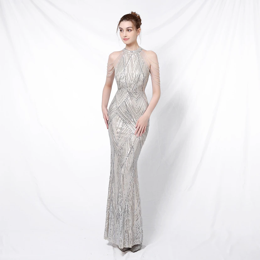 Robe de soirée élégante à col halter et sequins, allure de reine, style banquet, longue robe de soirée sirène à sequins, style star, glamour et décontracté. view 27