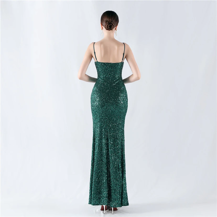 Robe de soirée sexy à sequins et fente haute, avec bretelles et encoche cryptée view 33