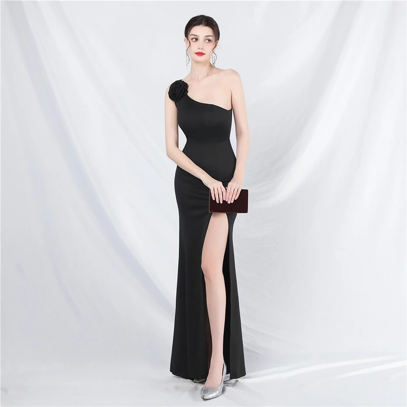 Unique Fashion Flower Design Simple And Elegant One-Shoulder Long Dress High-End Evening Dress view 50