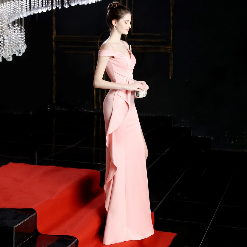 Banquet Evening Dress New Elegant Long One Shoulder Fishtail Host Dress Long Skirt view 24
