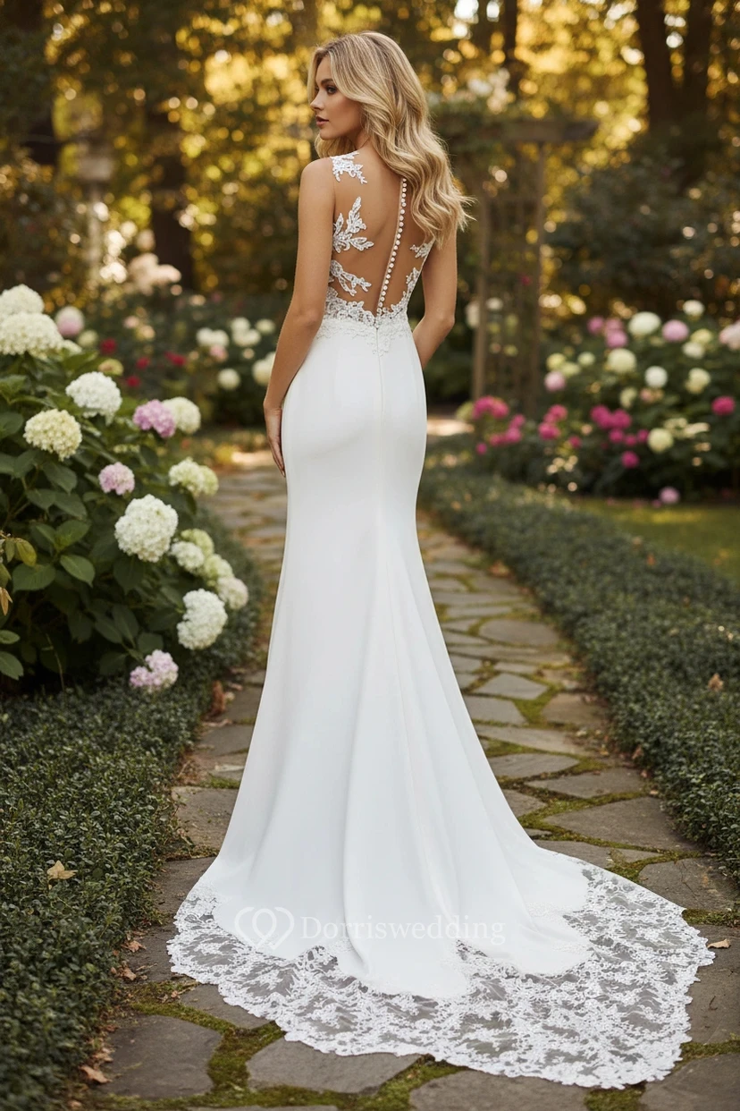 Robe de mariée sophistiquée en satin, coupe ajustée et évasée view 2