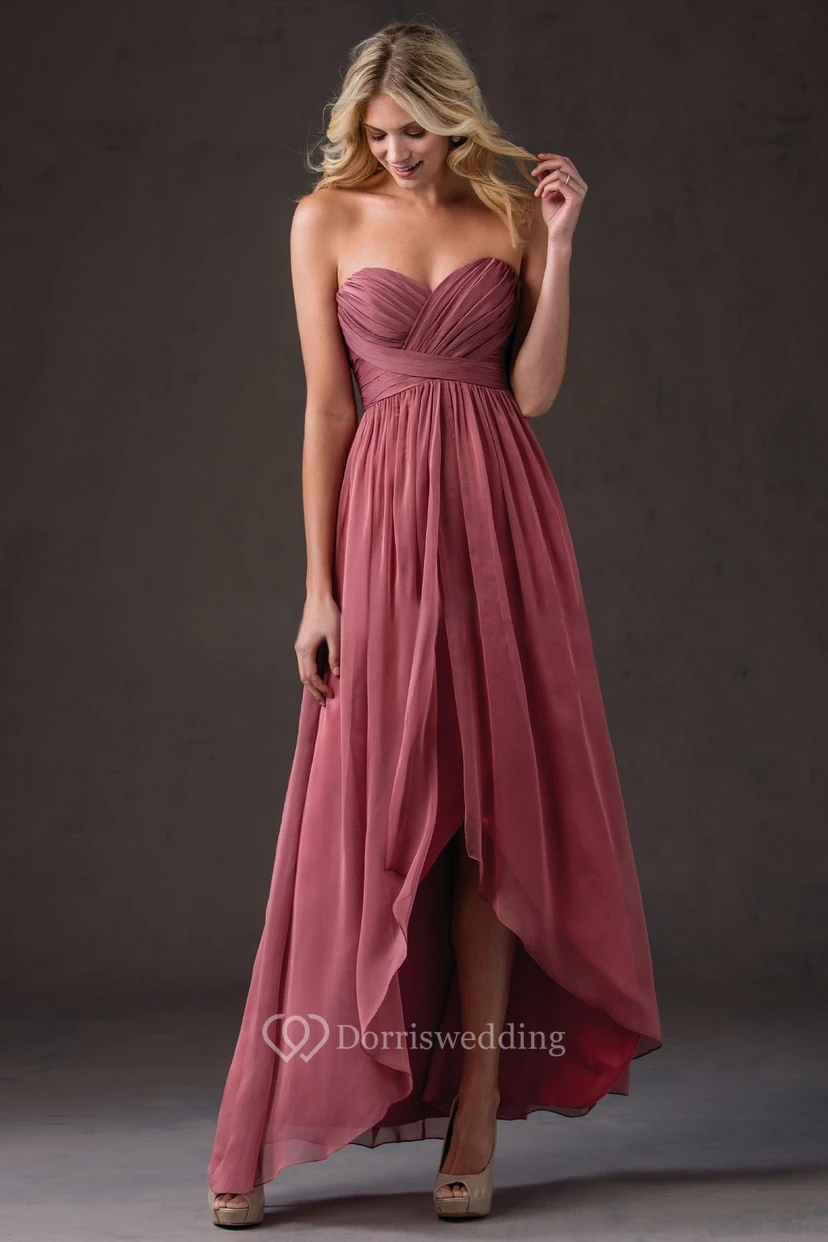 Sweetheart A-Line High-Low Gown With Crisscrossed Ruches