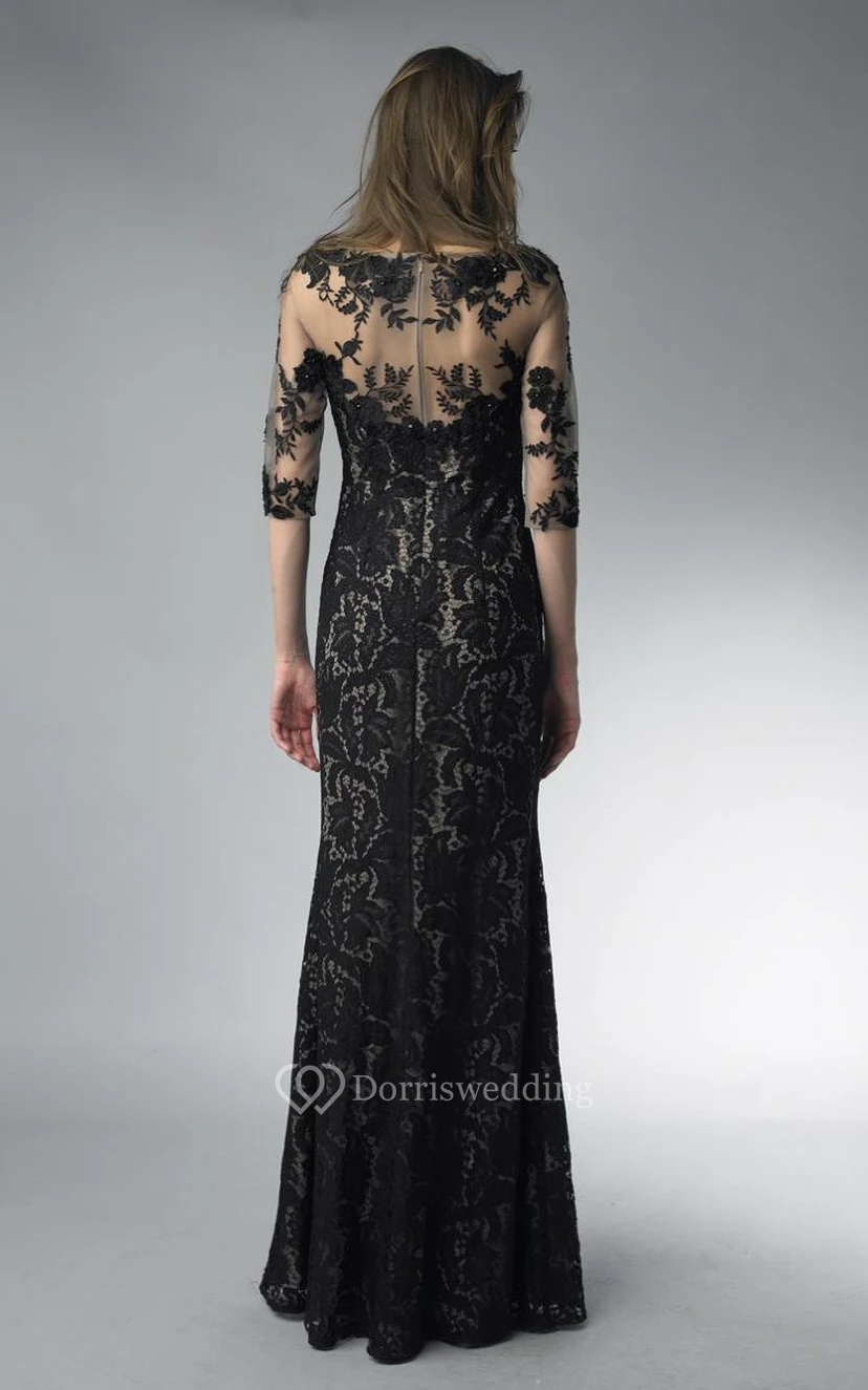 Sheath Floor-length High Neck Long Sleeve Lace Zipper Dress view 2
