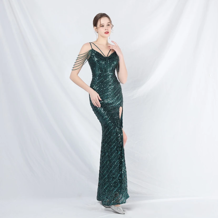 Craft Beaded Long Suspender Evening Dress view 4