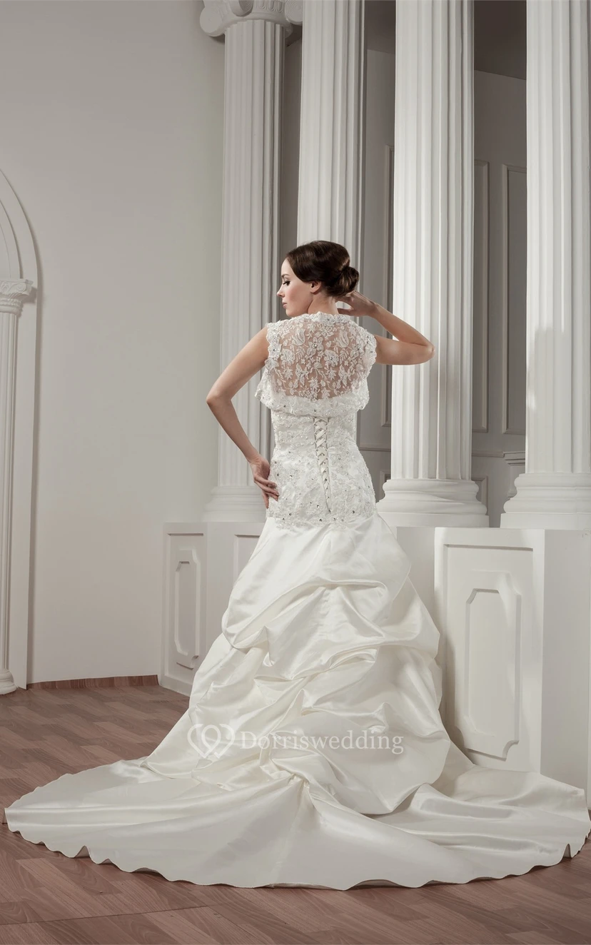 Long-Sleeve Lace Pick-Up Bolero and Dress With Beading view 7