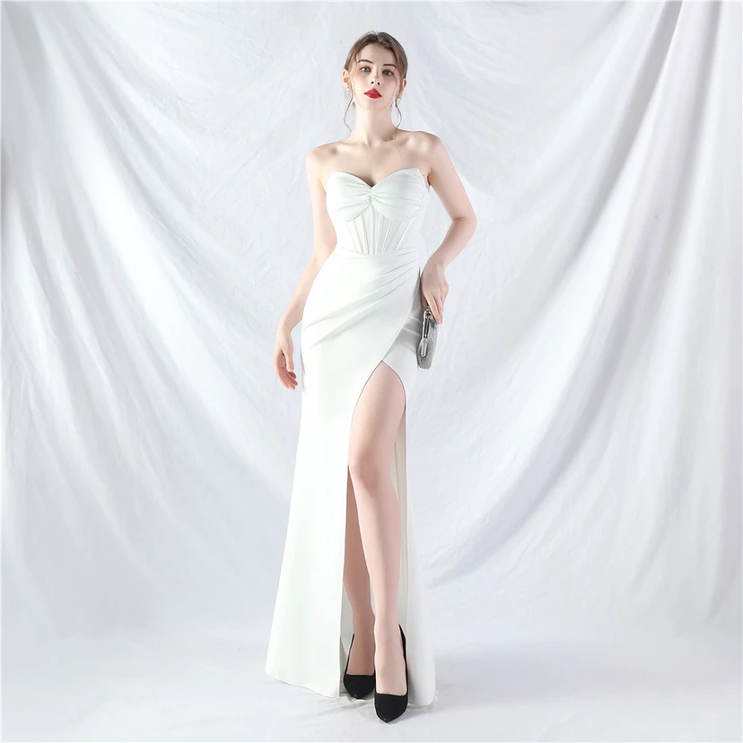 Vestido de noche de satén de alta gama con cola vertical pequeña y chaleco de espina de pescado de estilo palacio, de gran resistencia y cintura ajustada. view 41