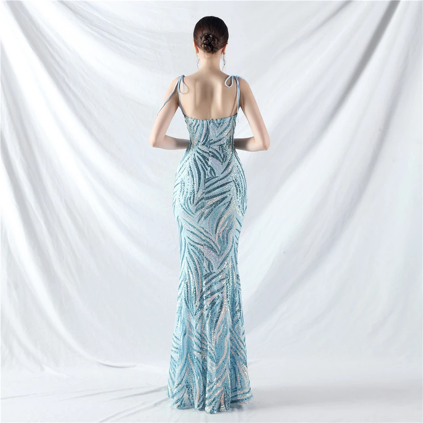 Vestido de noche con tirantes, top tipo tubo y lentejuelas apiladas encriptadas, con método de doble atado de cuerda. view 75