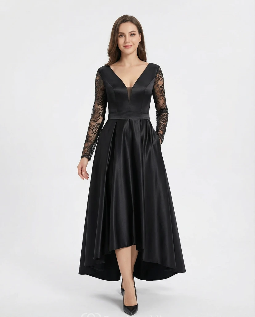 Long Sleeve High-Low Evening Prom Guest Dress view 4