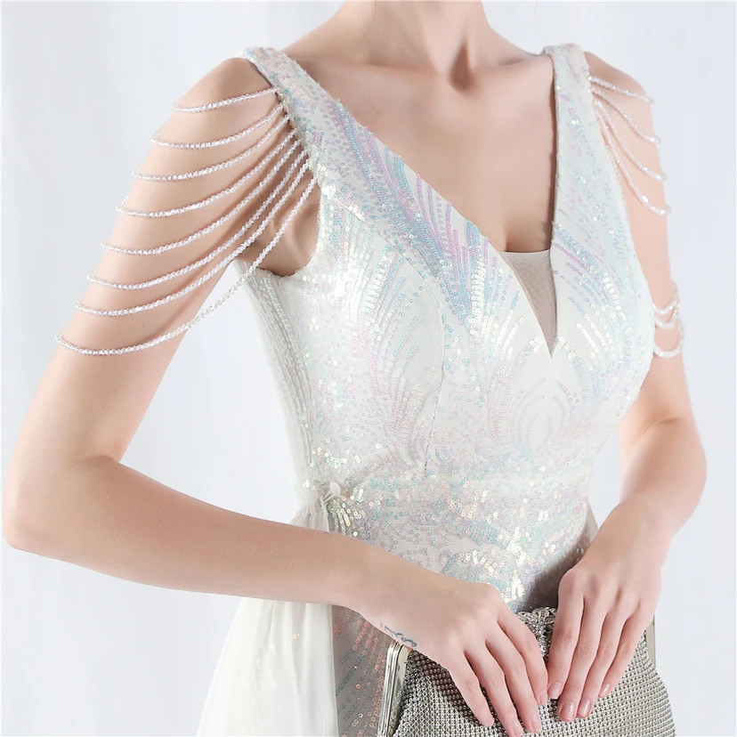Paillettenbesetzte Blumen mit Cape-Stickerei, hochwertiges Abendkleid, ideal für die Ausrichtung der Jahrestagung view 48