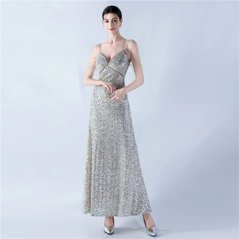 Sling A-Line Large Swing Mesh Sequin Evening Dress view 60