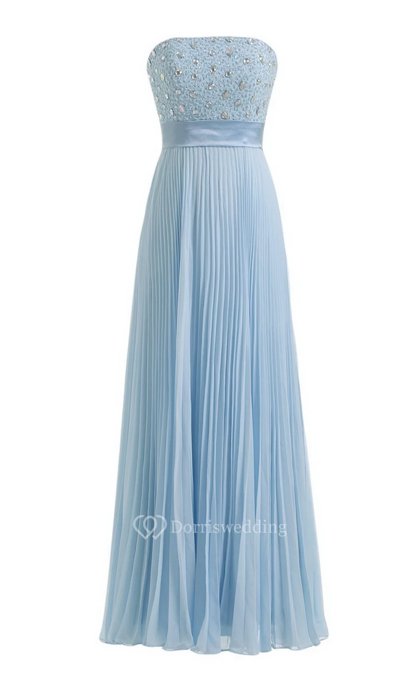 Strapless Empire Long Pleated Dress With Rhinestones view 7