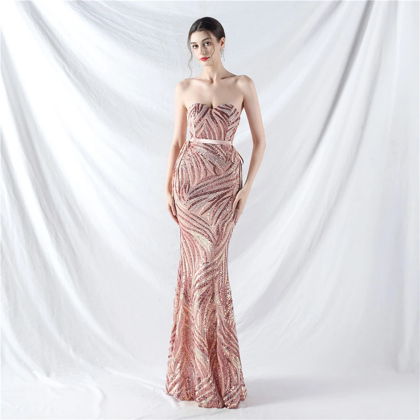 Vestido de noche con tirantes, top tipo tubo y lentejuelas apiladas encriptadas, con método de doble atado de cuerda. view 30