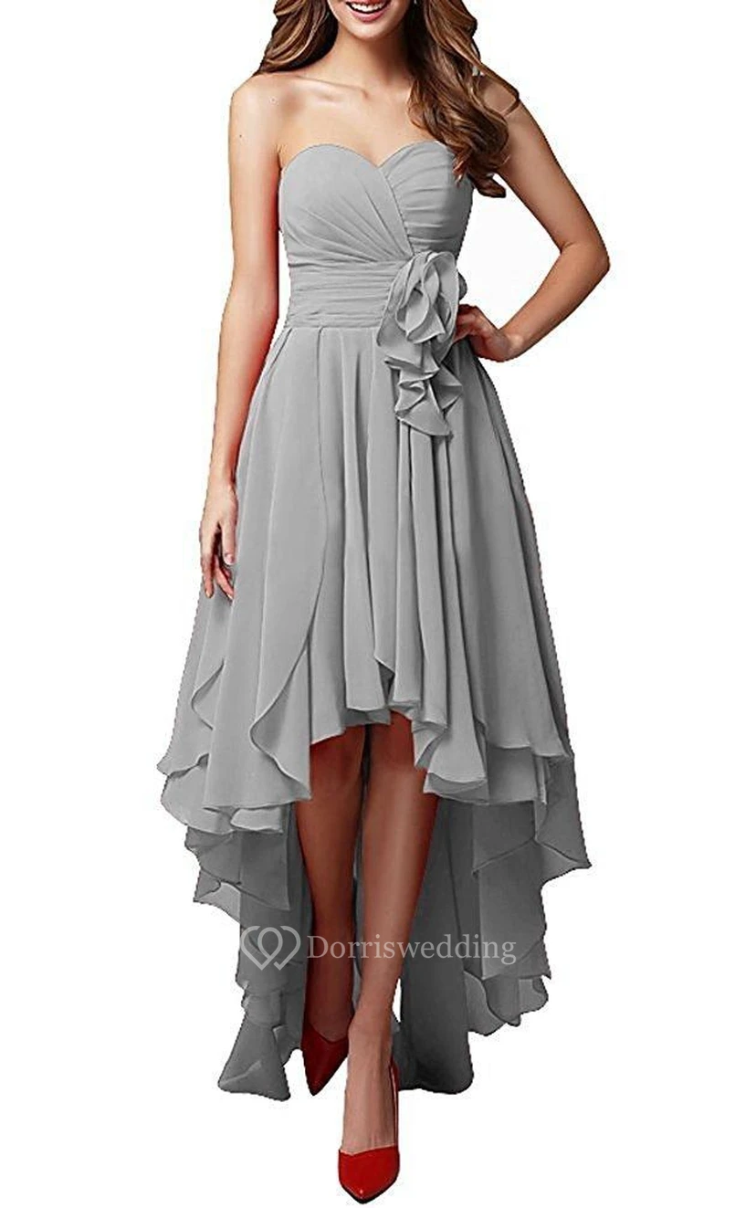 Silver Sweetheart High Low Dress With Layered Skirt
