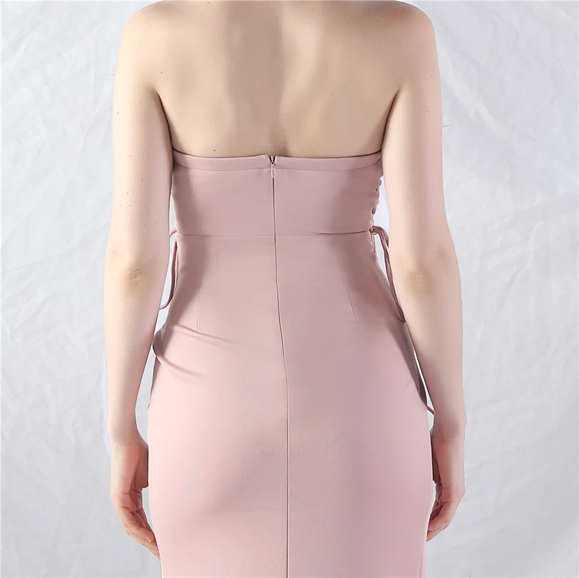 Double-Binding Waist-Shaped Ears Adjustable Satin Evening Dress view 17