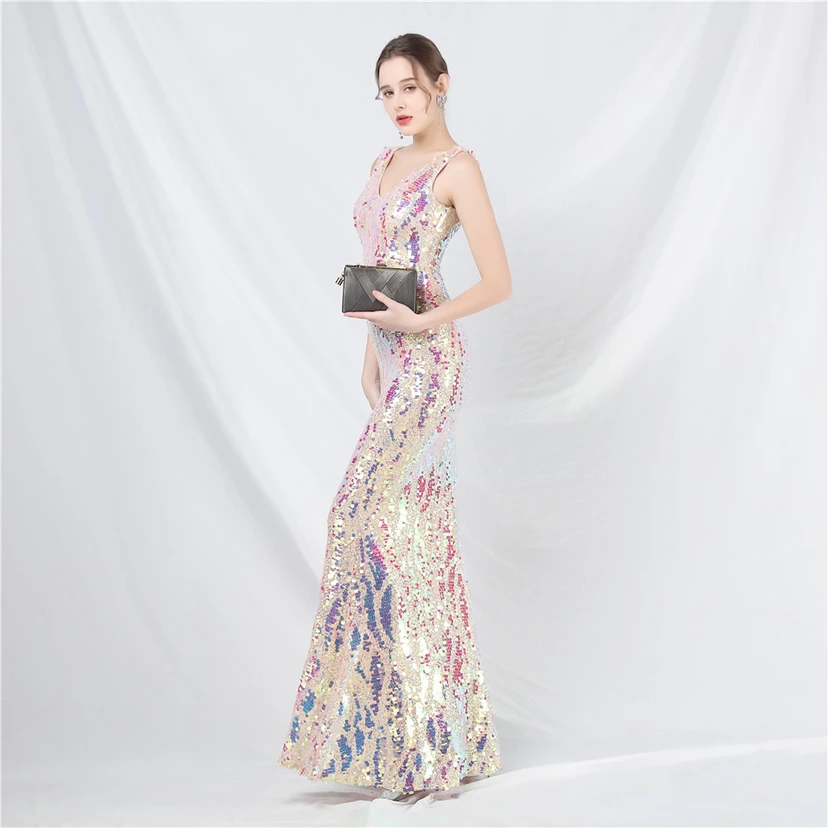 Robe de soirée longue à sequins irisés, nouvelle création view 4