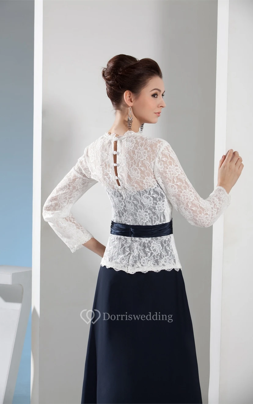 Robe longue bicolore à col en V et haut en dentelle view 4