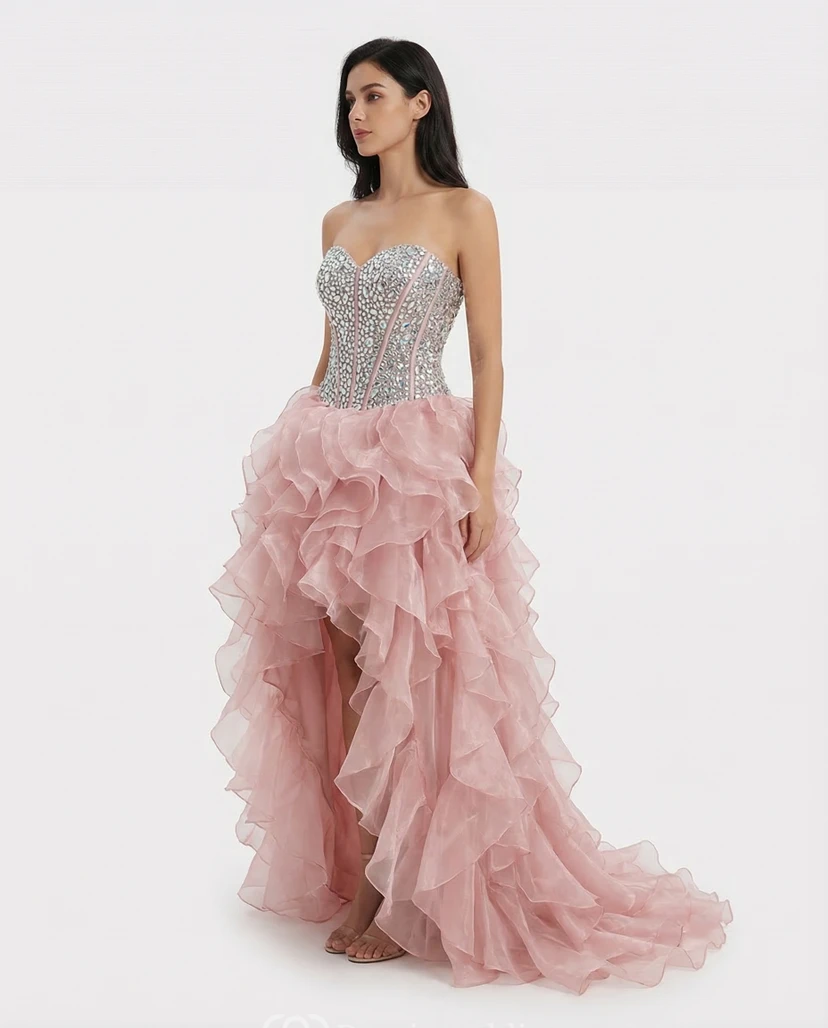 Dusty Rose Layered Ruffle Prom Dress view 3