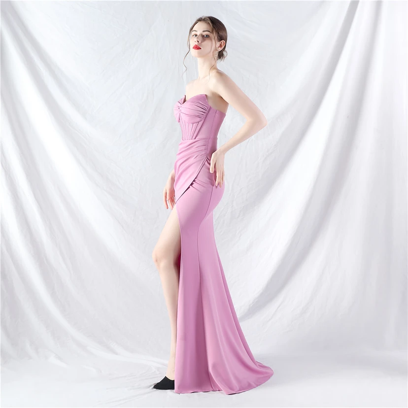 Vestido de noche de satén de alta gama con cola vertical pequeña y chaleco de espina de pescado de estilo palacio, de gran resistencia y cintura ajustada. view 12
