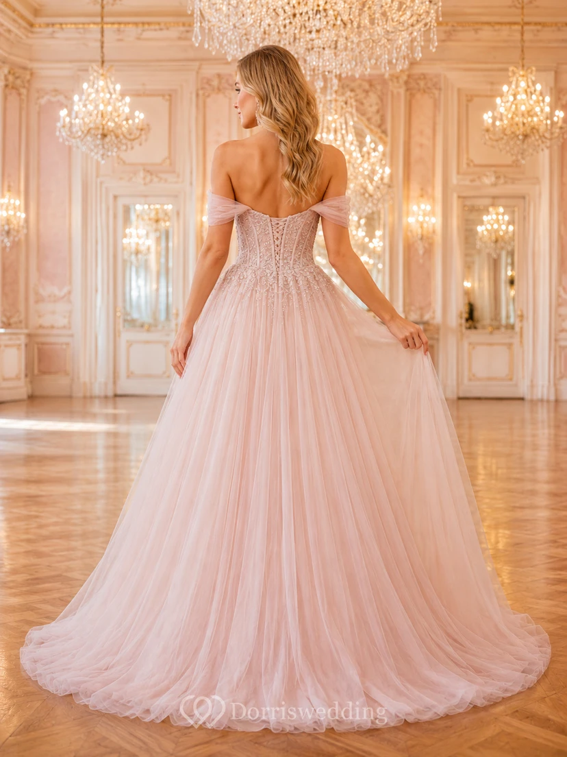 Blush Strapless Sweetheart Tulle Ball Gown With Lace Bodice view 2